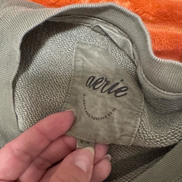 aerie Green Crew Neck Long Sleeve Sweatshirt - Picture 2 of 2